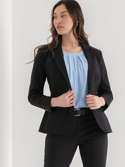 Black Single Button Cotton Sateen Blazer