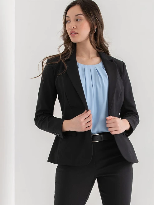 Black Single Button Cotton Sateen Blazer