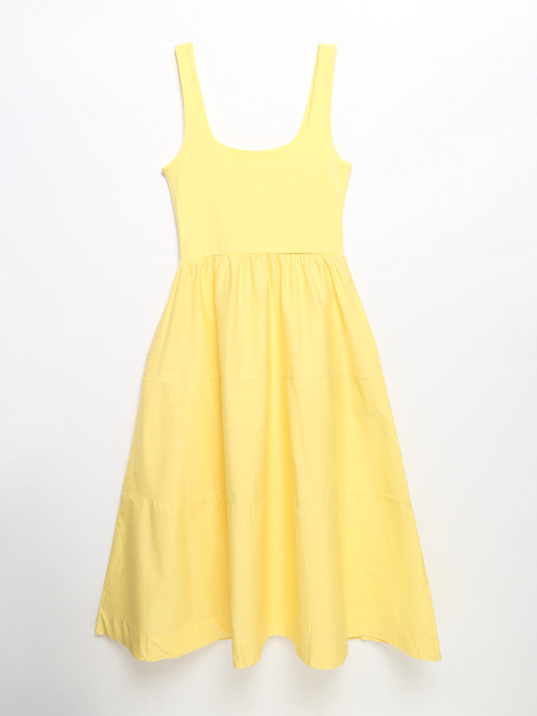 Sleeveless Mix Media Midi Dress in Yellow Cream