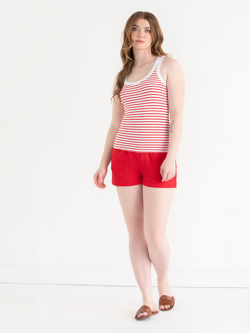 Ribbed Scoop Neck Tank in Red/White Stripe