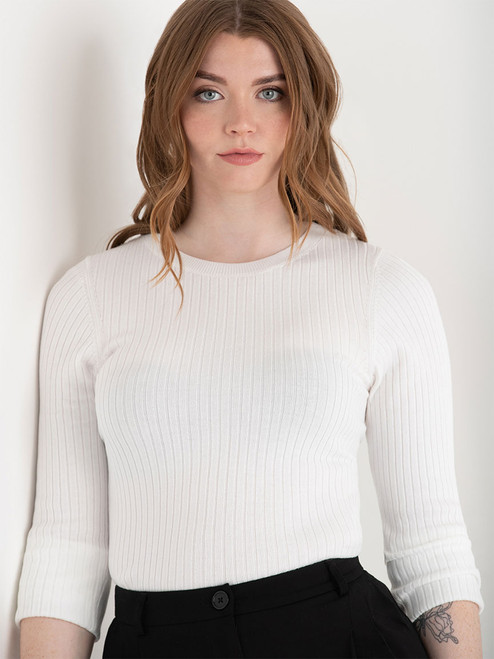 Crew Neck Rib Sweater in Blanc de Blanc