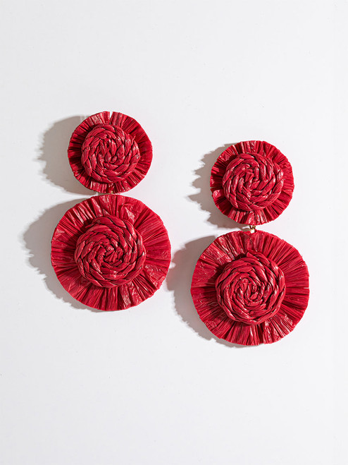 Raffia Earrings in Red