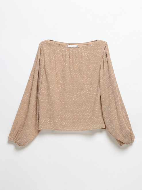 Long Sleeve Micro Pleat Chiffon Blouse in Doeskin Dot