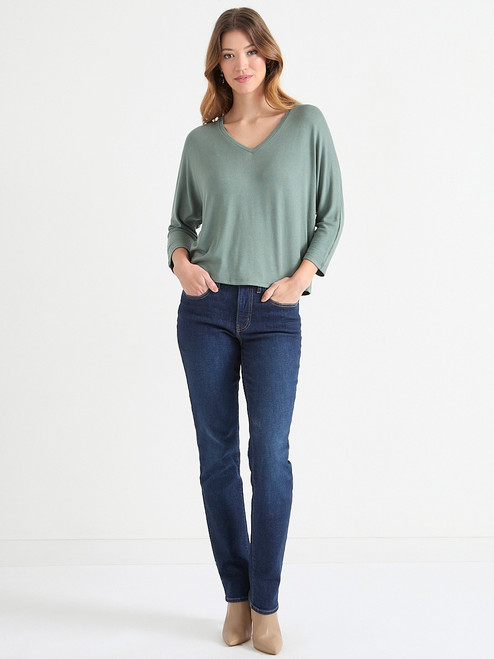 3/4 Sleeve V-Neck Hacci Top