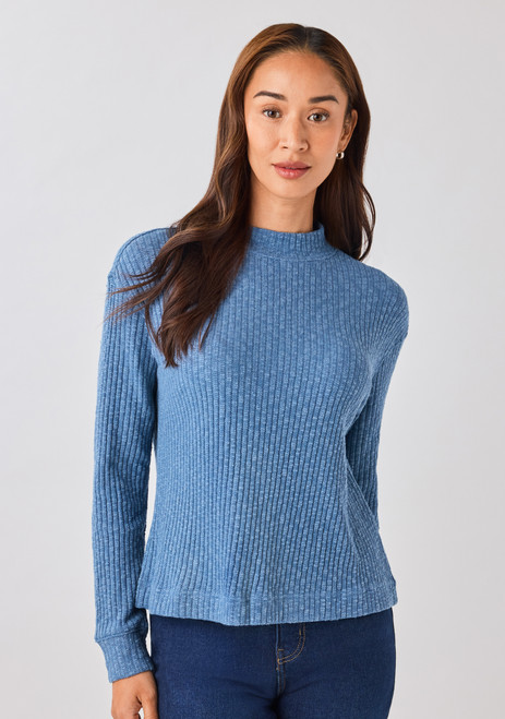 Long Sleeve Ribbed Funnel Neck Top