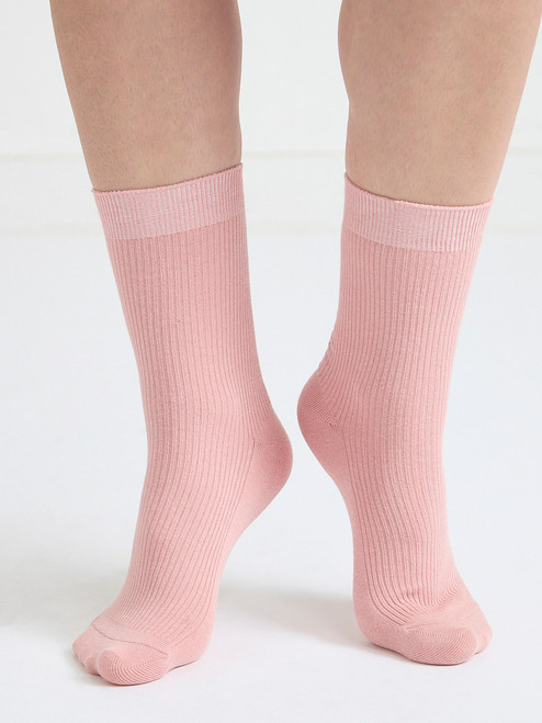 Ribbed High Crew Socks in Red/Pink