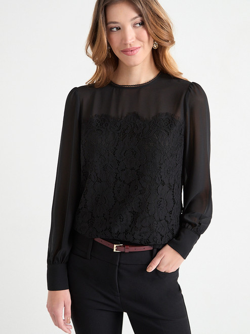 Long Sleeve Lace Illusion Blouse