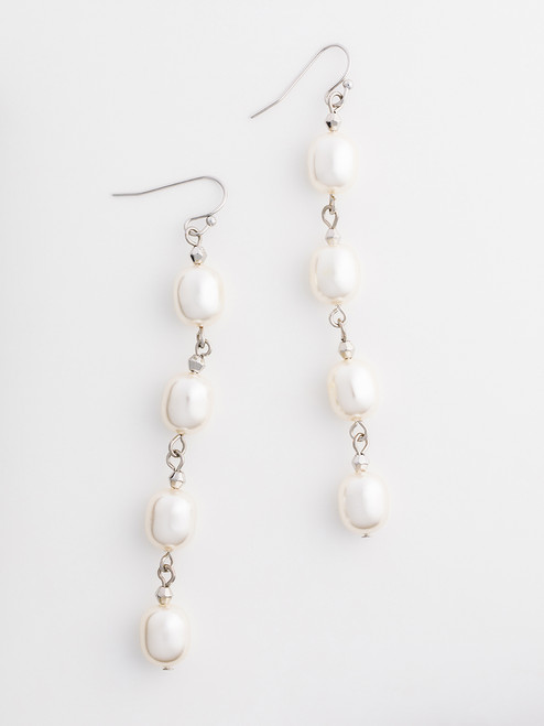 Multi-Pearl & Silver Drop Earrings