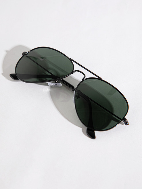 Aviator Frame Sunglasses with Case with Green Lens