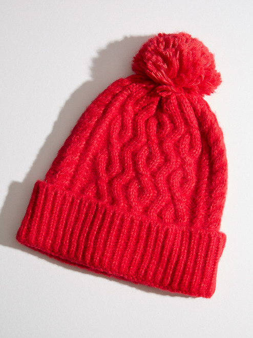 Cable Knit Hat with Pompom