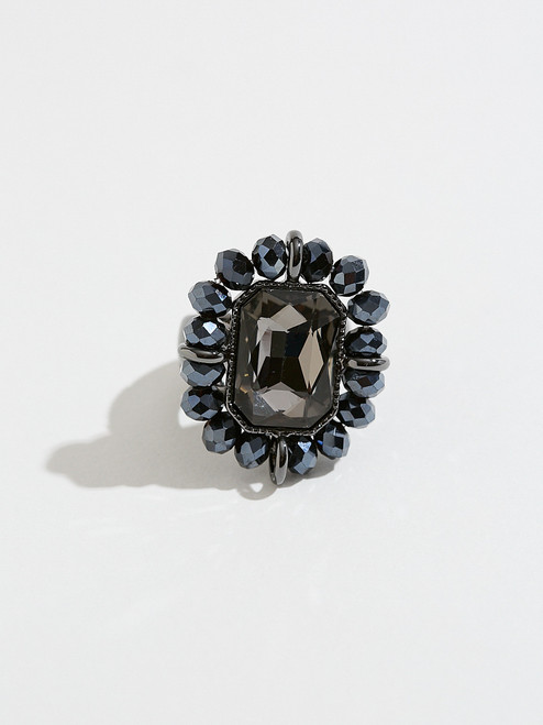 Jet Black Flower Stretch Ring