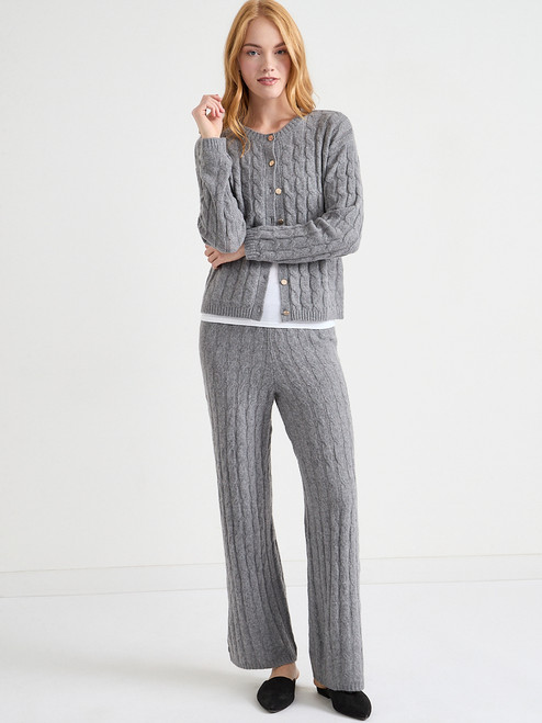 Crew Neck Cable Knit Cardigan