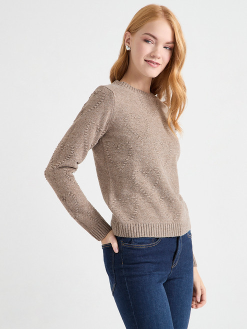 Crew Neck Pompom Heart Sweater