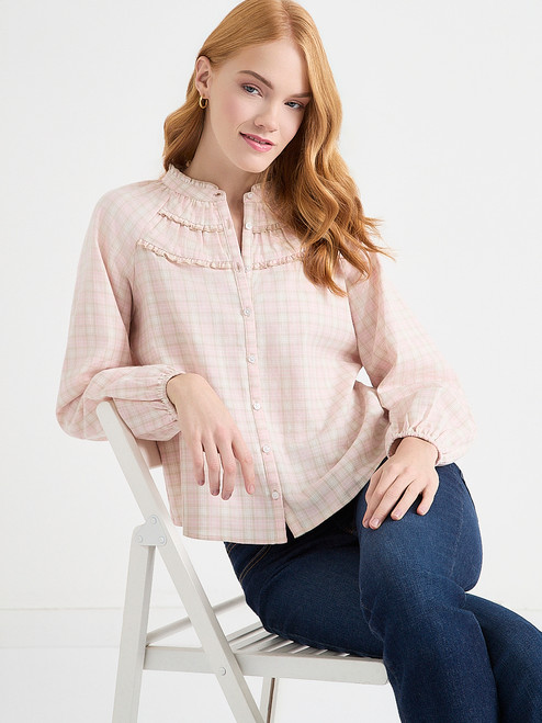 Long Sleeve Plaid Ruffle Blouse