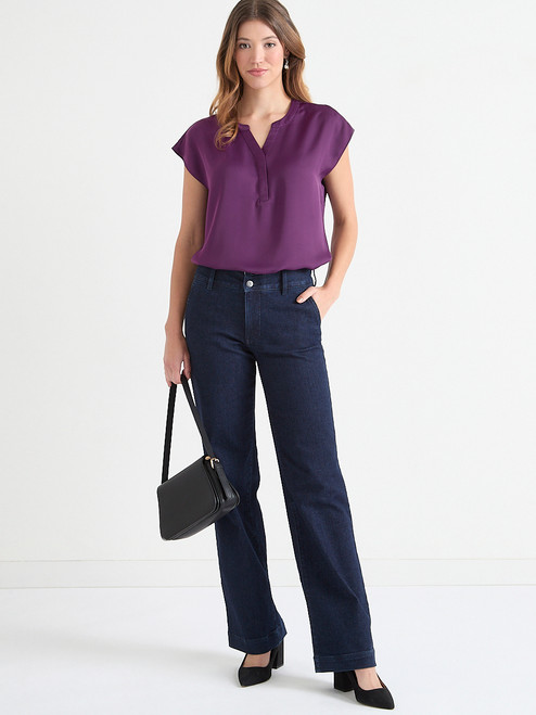 Linny Extend Sleeve Henley Blouse in Plum