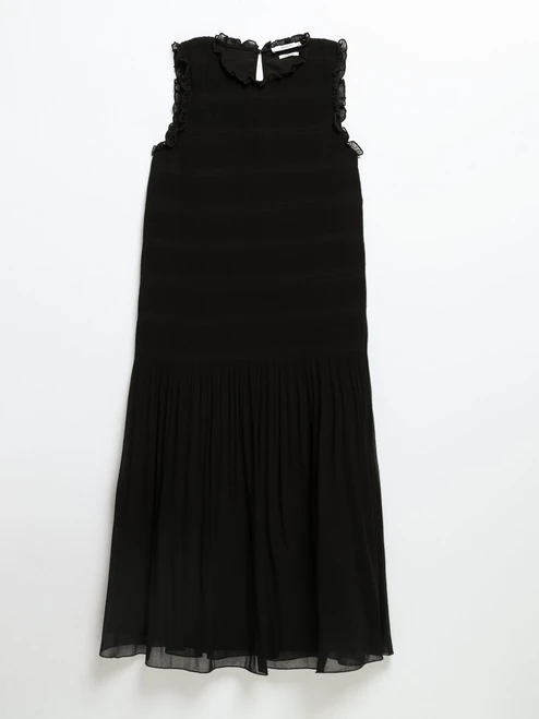 Micro Pleat Dress in Black