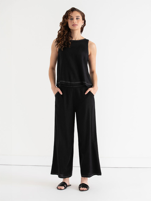 Linen Wide Crop Pant in Black