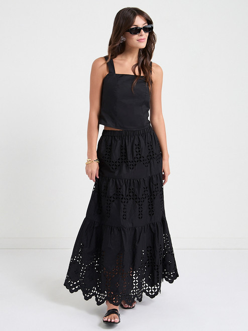 Square Neck Poplin Tank in Black