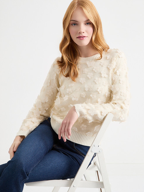 Floral Applique Overlay Sweater