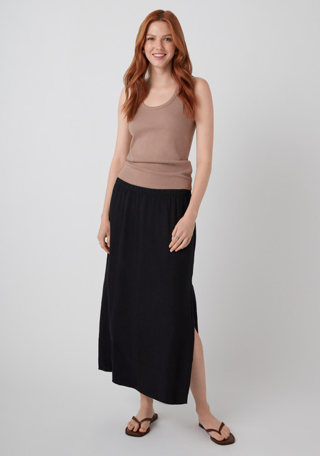 Linen-Blend Midi Column Skirt