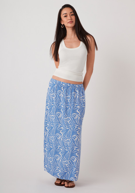Linen Blend Midi-Column Skirt