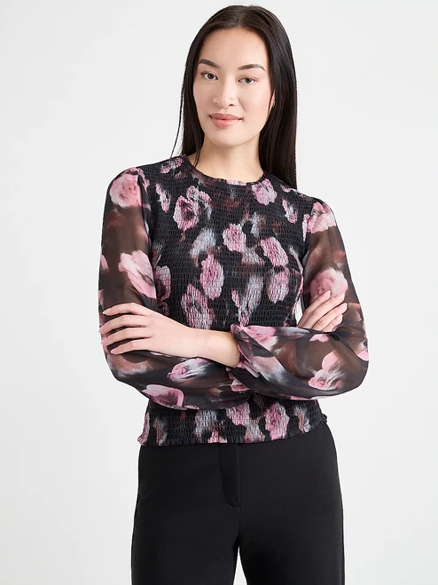 Long Sleeve Smocked Blouse