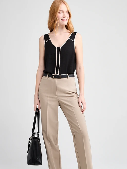 Contrast Trim V-Neck Blouse