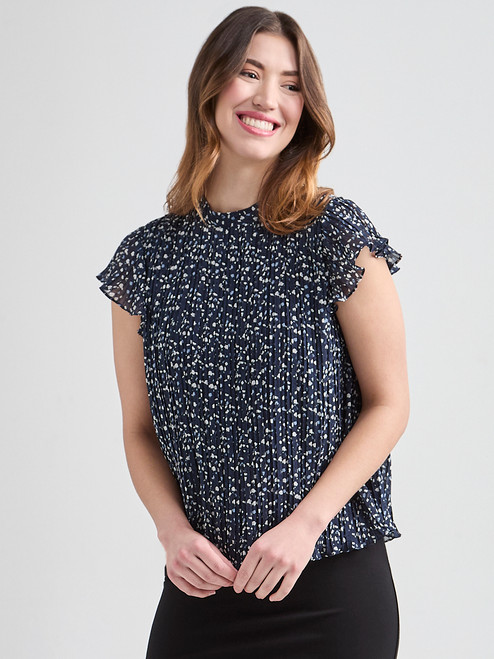 Pleated Blouse with Flutter-Sleeves