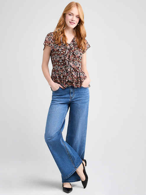 Short Flutter Sleeve Blouse in Boho Ditsy