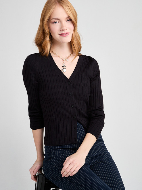 V-Neck Rib Cardigan Sweater