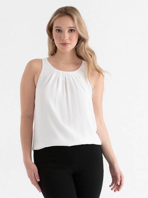 Paulina Pleat Neck Sleeveless Blouse in Blanc de Blanc