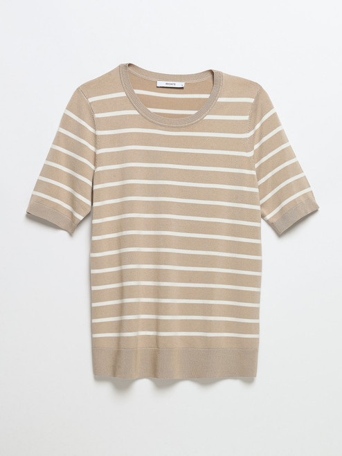 Elbow-Sleeve Sweater in Doeskin Stripe