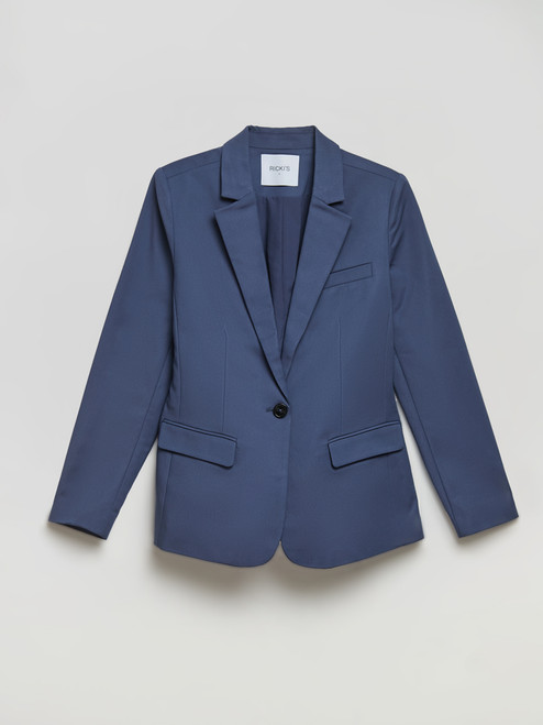 Single Button Cotton Sateen Blazer in Crown Blue
