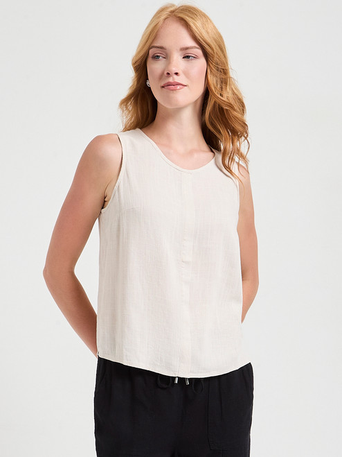 Sleeveless Linen Shell Blouse in Pumice Stone
