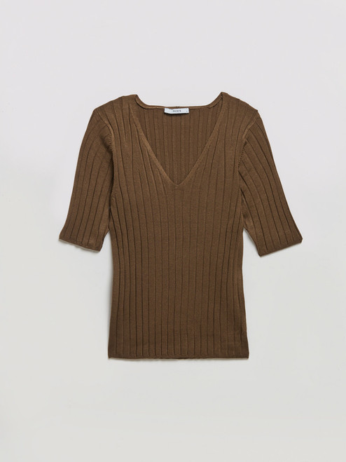 Elbow Sleeve V-Neck Sweater in Shitake