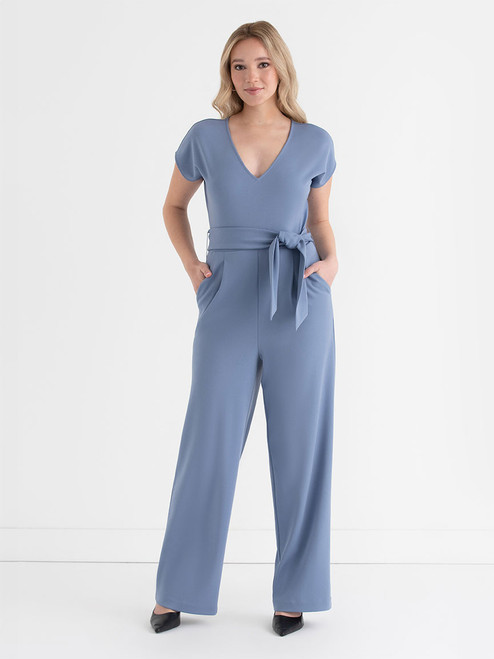 Infinity Blue Venus Wide-Leg Jumpsuit in Iconic Crepe