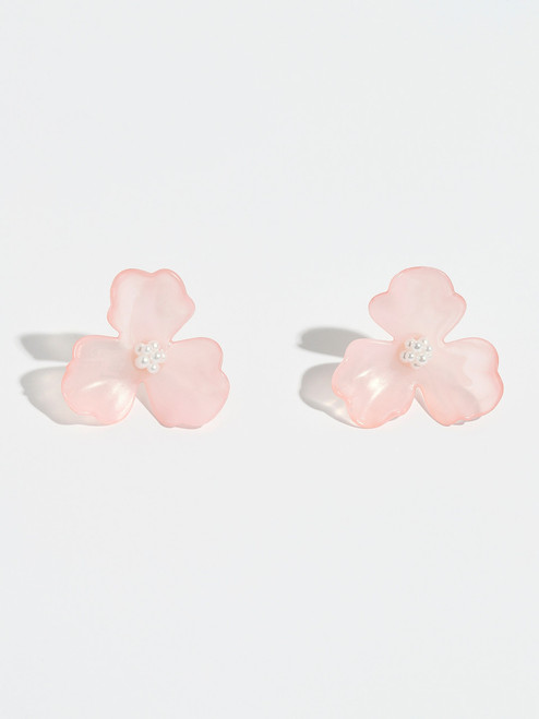 Tangerine Large Marble Flower Earrings