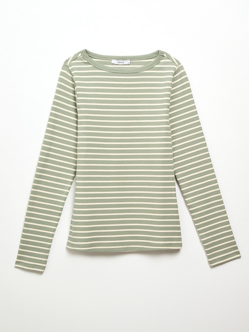 Long Sleeve Boatneck Top in Sage Stripe