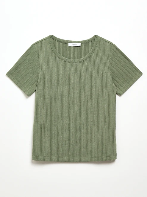 Short Sleeve Pointelle T-Shirt in Sage