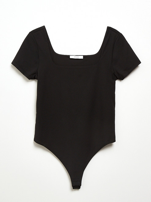 Short Sleeve Square Neck Bodysuit in Black