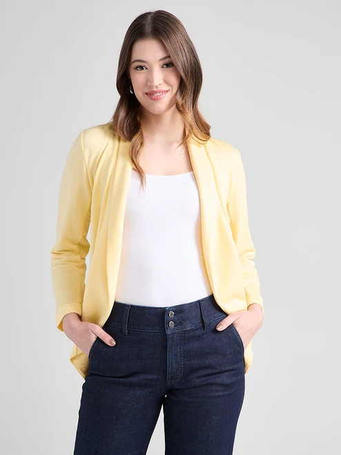3/4 Sleeve Terry Shawl Collar Cardigan in Banana