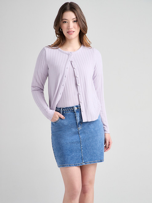 Long Sleeve Pointelle Cardigan in Lilac