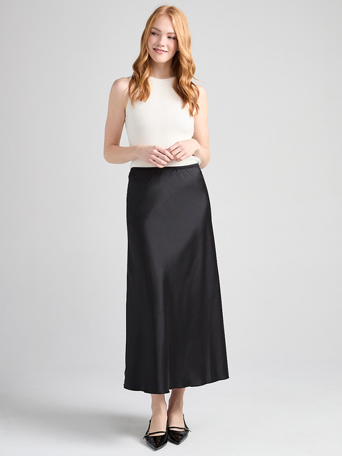 Satin Maxi Length Skirt in Black