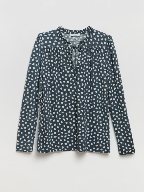 Long Sleeve Tie-Neck Henley in Scattered Dot
