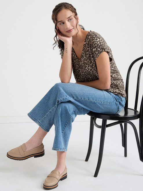 Holly V-Neck Hacci Knit Top in Animal Print