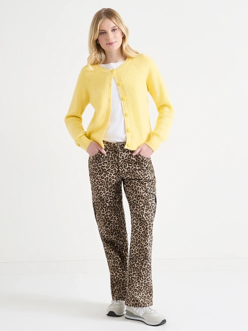 Button-Front Ribbed Cardi in Yellow