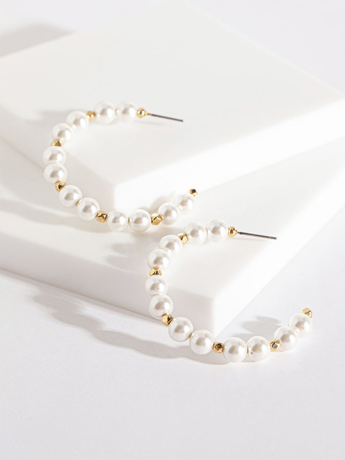 Large Pearl & Gold Metal Hoops