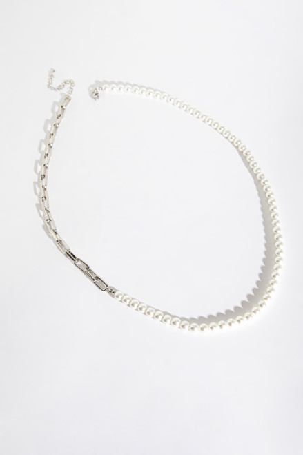 Glass Pearls and Silver Paper Clip Chain Necklace