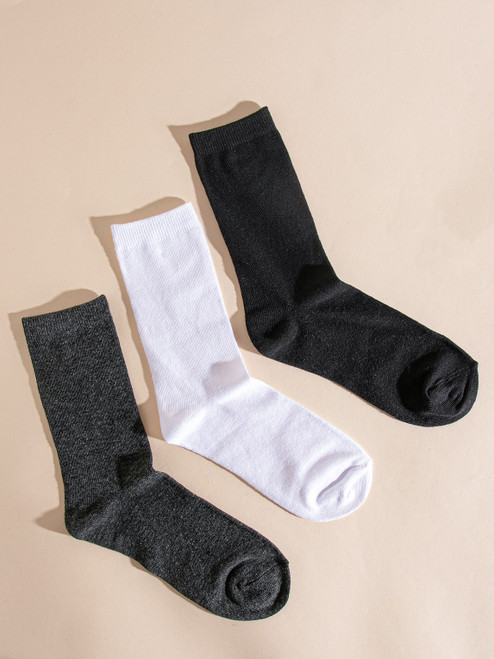 3-Pack Crew Socks in Black White and Grey