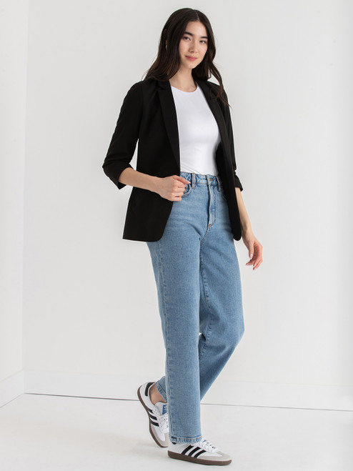Hampton Three Quarter Ruched Sleeve Ponte Blazer